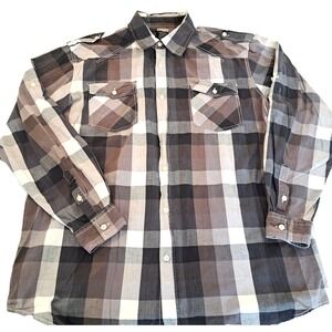 Koman Jeans Button Down Plaid‎ Shirt Men's XL Black Gray Western